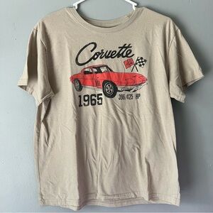 Vintage Corvette 1965 Graphic Tee - Red Car on Tan size XL